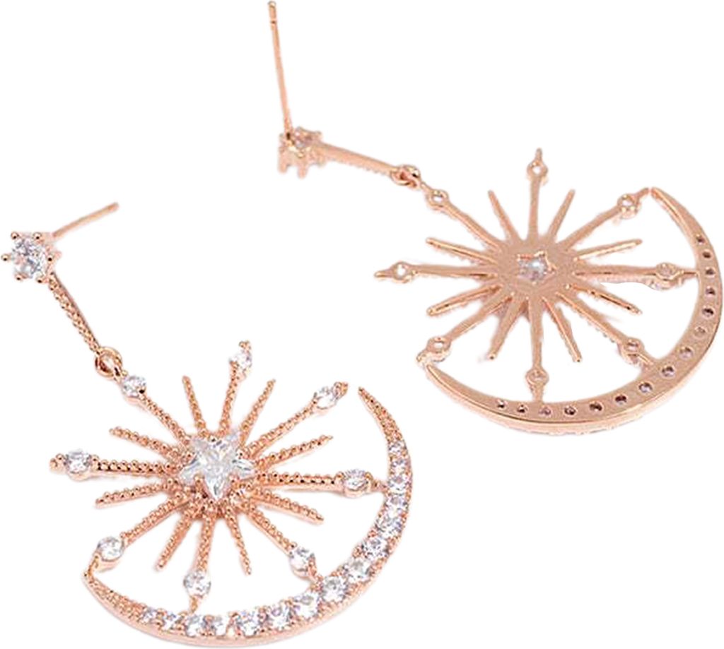 1 Paar baumelnde Ohrringe, Mond, Stern, Strass-Schmuck, leichte Ohrstecker im koreanischen Stil für den täglichen Gebrauch-Roségold