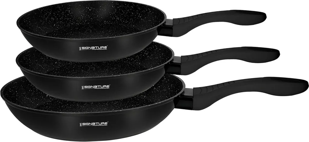 Set Signature 3 Padelle Design Nero Minerale 20 24 28 cm Induzione