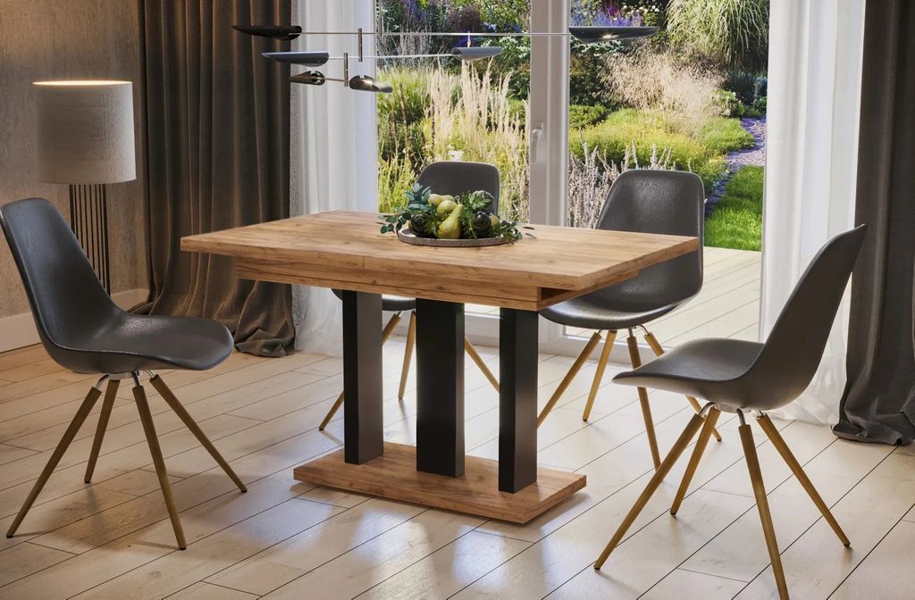 Stół rozkładany APPIA 130(210)x80 dąb złoty craft/czarny Zdjęcie produktu 