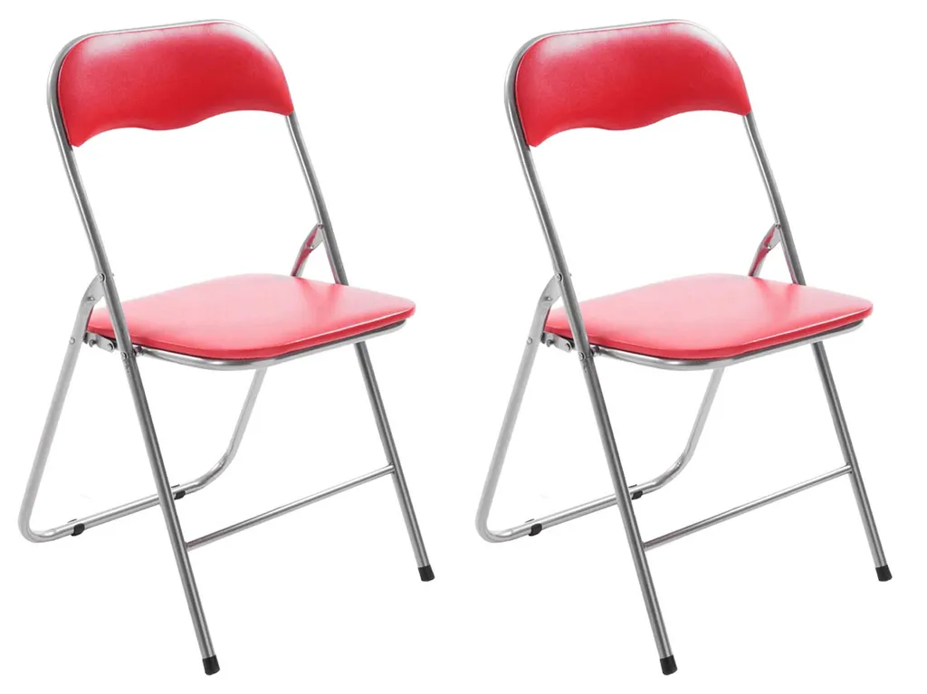 Lot de 2 Chaises Pliantes avec Assise Simili Cuir Felix Rouge et Argent