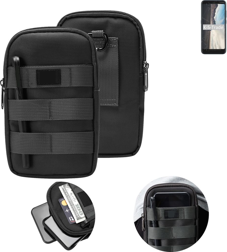 K-S-Trade Holster Gürtel Tasche kompatibel mit Nokia C2 Tava Handy Tasche Schutz Hülle dunkel-grau viele Fächer, 1x