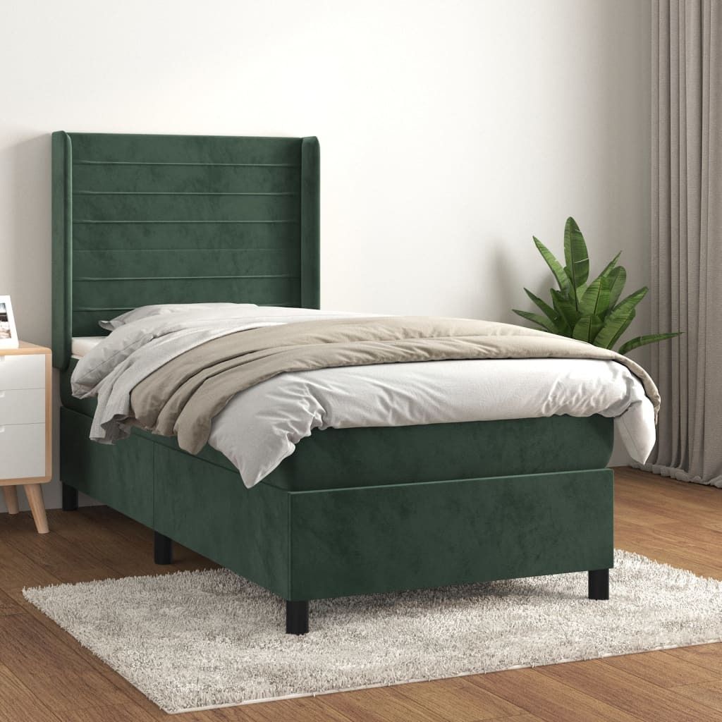 Möbel Boxspringbett mit Matratze Dunkelgrün 90x190 cm Samt - Klassische Betten 3132714
