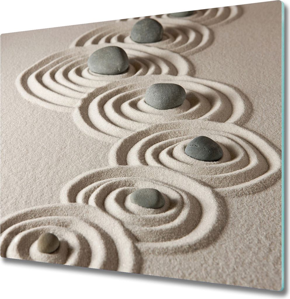 Glas Herdabdeckplatte 60x52 cm Spritzschutz Glasabdeckplatte Schneidebrett Zen Steine Sand