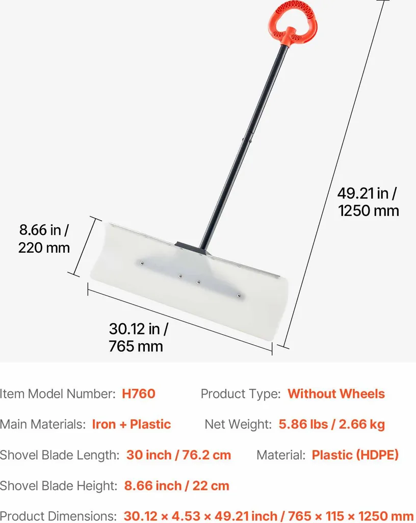 Pelle à Neige 76 cm Anti Mal de Dos avec Lame HDPE Large SucceBuy