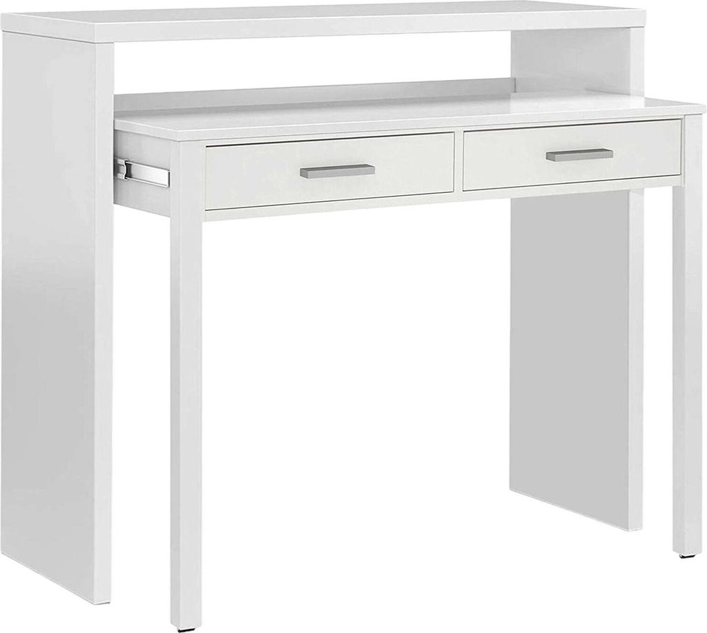 Konsolentisch Damodi, Schreibtisch mit ausziehbarer Platte, PC-Schreibtisch mit 2 Schubladen, 99x36h88 cm, Weiß