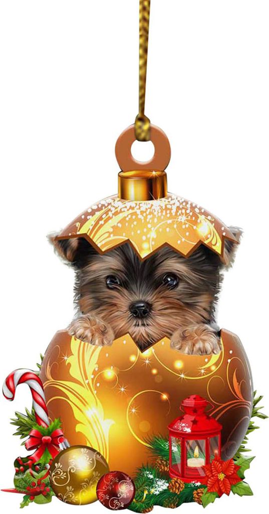 Weihnachtsbaum-Welpen-Anhänger mit Umhängeband, goldenes Ei-Design, Acryl, Weihnachtsdekoration zum Aufhängen, Weihnachtsgeschenk, festliches Pa...