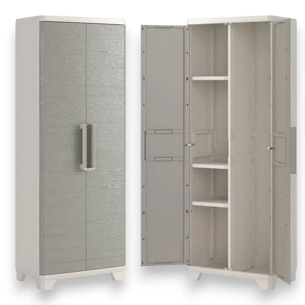 Armoire à balais Linear Wood Keter en résine aspect bois à 2 portes