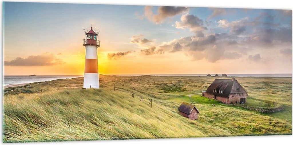 Bilder auf glas - Leuchtturm Meer - 120x50cm - Glasbilder - Wandbilder - Kunstdruck - zum Aufhängen bereit - Wanddekoration aus Glas - Glas Bilder...