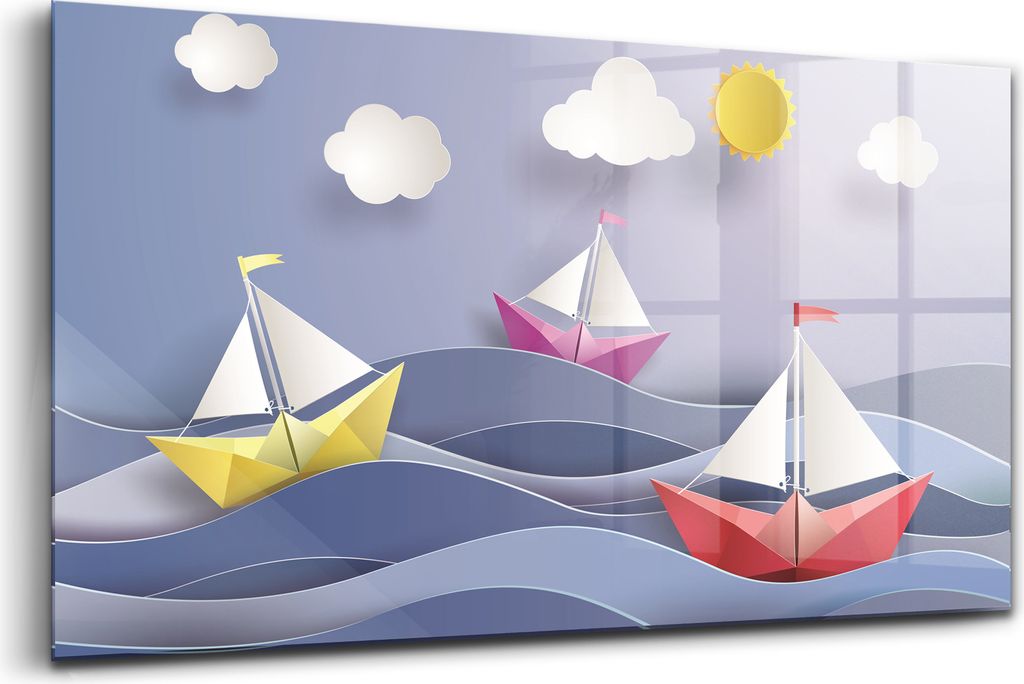 Bilder auf glas - Einteilig - Wanddekoration - Glas Bilder - 120x60 - Origami gemacht bunte Segelboot Papier Kunst Stil