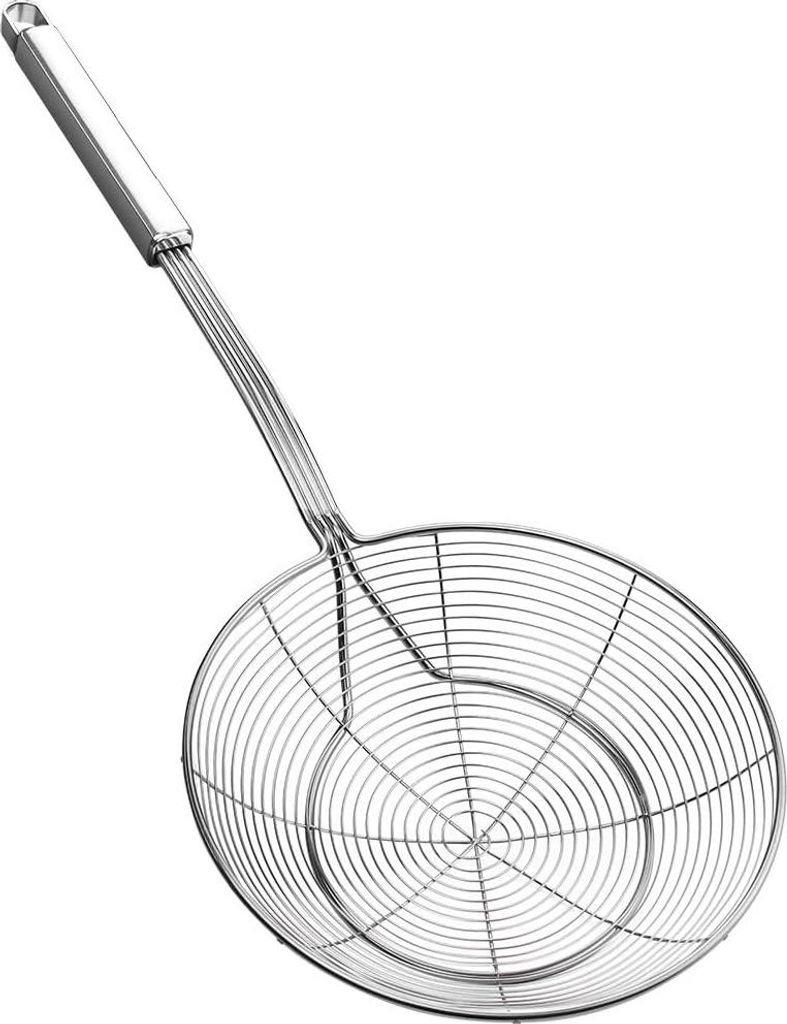 Spinnenweb-Pollepel aus rostfreiem Stahl, Kochschaum, Schaumkelle, Siebtrommel, Küchenspatel aus Drahtnetz mit Griff für tägliches Frittieren, D...