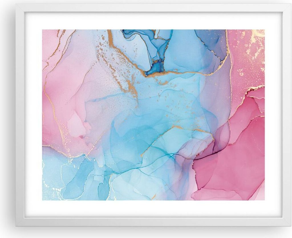 Gerahmtes Poster - Weißer Rahmen - Marmor Rosa Türkis - 50x40 cm - Wand Bild - Wanddeko - Wandbilder - Kunstposter - Wandposter - Bilderrahmen - ...