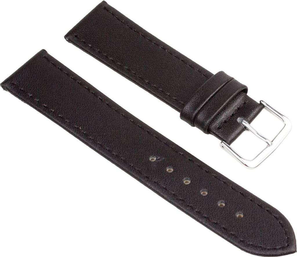 Ersatzband Uhrenarmband Leder Dunkelbraun mit Ton-in-Ton-Ziernaht 25609S, Stegbreite:18mm