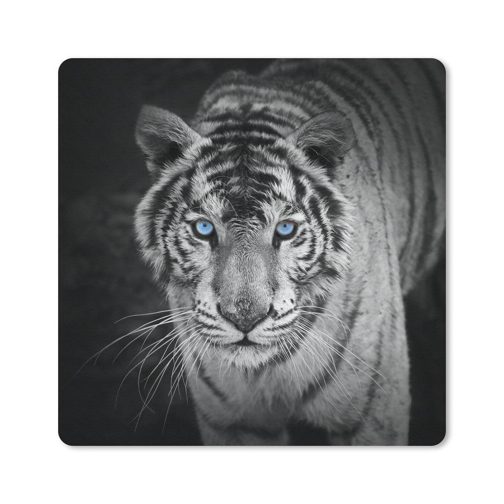 MuchoWow Mauspad Mousepad Tiere - Tiger - Schwarz und weiß - Augen - Blau 20x20 cm - Mousepads - Maus Mat - Pad - Mausunterlage - Desk Mat - Bur...
