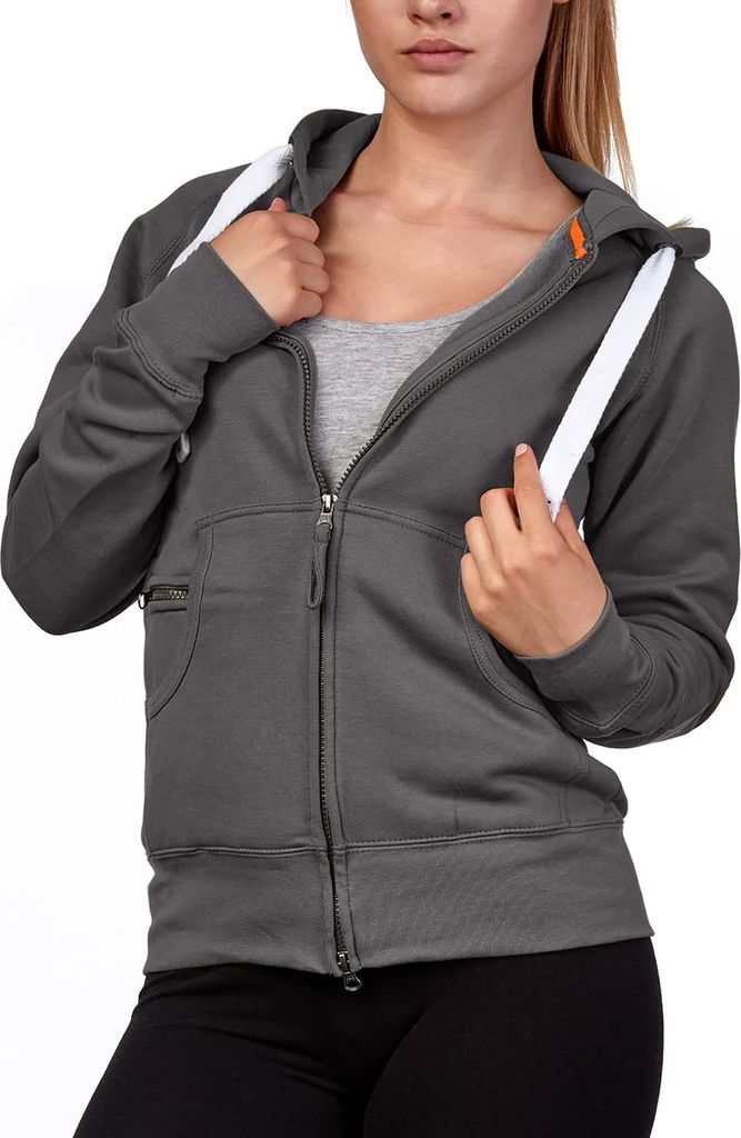 Mivaro Damen Sweatjacke mit Kapuze und Kängurutasche mit Reißverschlusstäschchen aus Baumwolle innen weich gefüttert Regular Fit Hoodie für Fr...