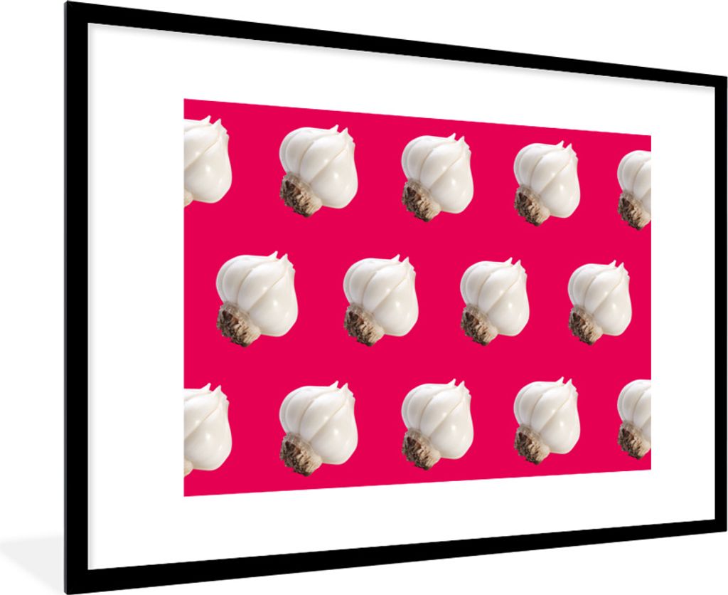 MuchoWow MuchoWow Gerahmtes Poster Knoblauch - Muster - Rot 90x60 cm - Poster mit zchwarzem Bilderrahmen - Wanddekoration - Fotos