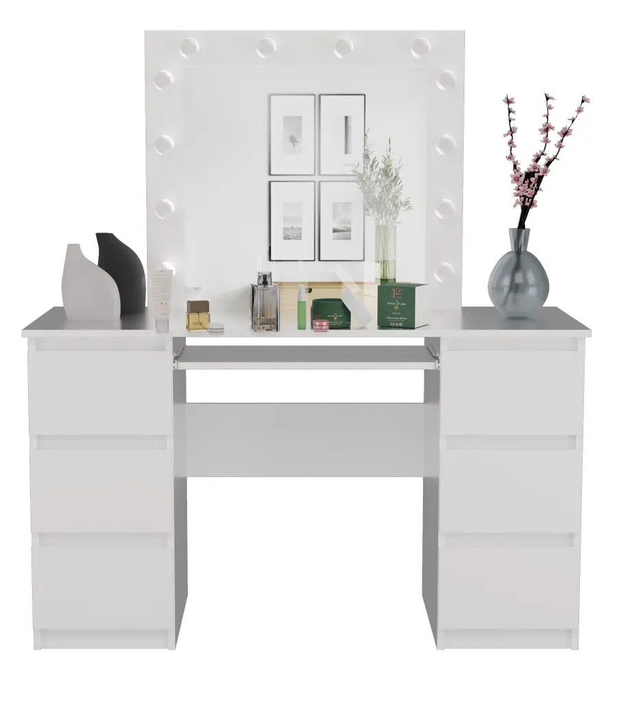 Table de maquillage HOLLOW blanche avec miroir lumineux LED design
