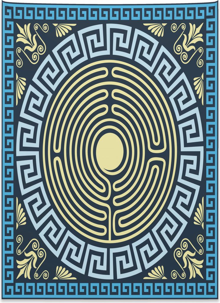 Abakuhaus Greek Key Wandteppich, Altes Labyrinth aus Weiches Mikrofaser Stoff Kein Verblassen Klare Farben Waschbar, 110 x 150 cm, Hellgelb Blau