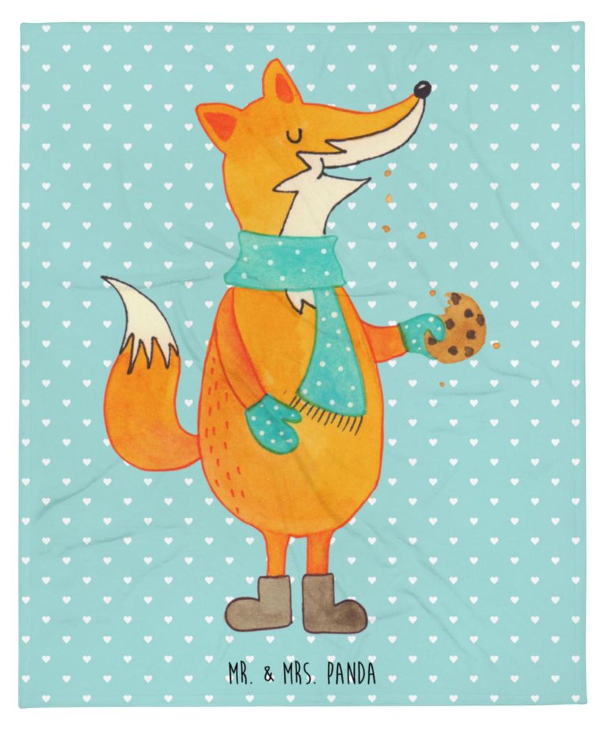 Mr. & Mrs. Panda Tagesdecke Fuchs Keks - Türkis Pastell - Geschenk, Decke, Frieren, Winter, Weihnachtszeit, Liebe, Bettdecke, Weihnachtlich, Kusch...