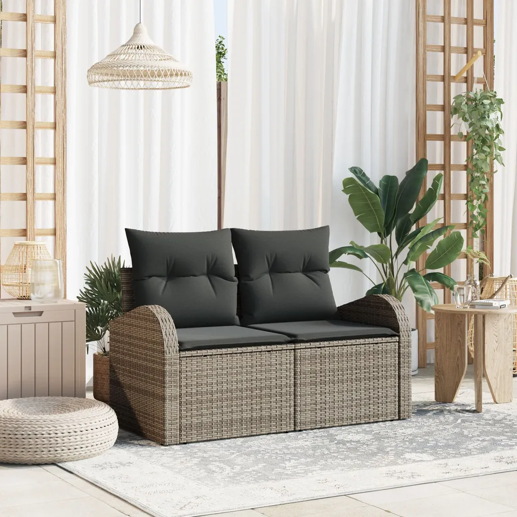 Banc de jardin 2 places avec coussins et rangement en poly rotin
