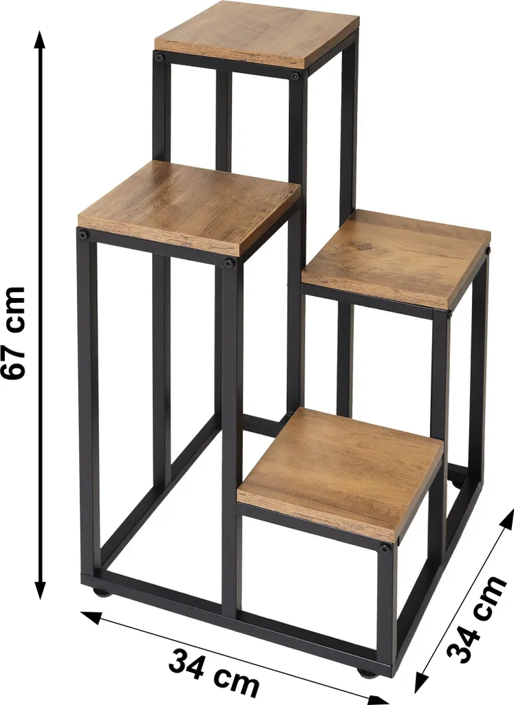 Support en métal pour 4 fleurs Chêne rustique - Porte-plante robuste - 9