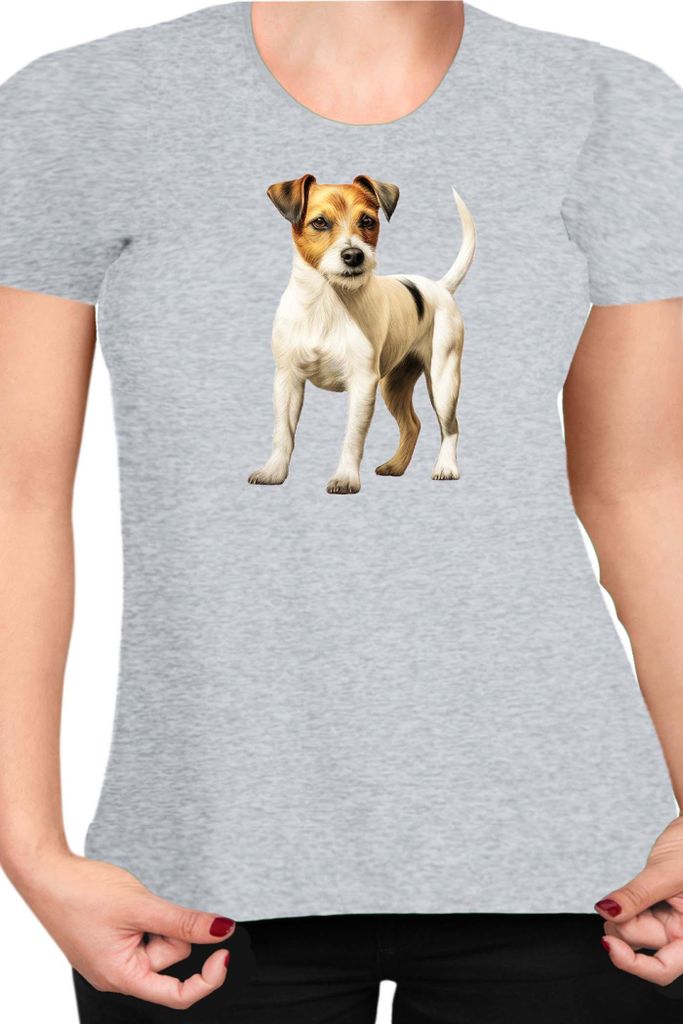 Damen T-Shirt Dogs Breeds Russell Terrier Dog Breed 006, Lady M / Grau