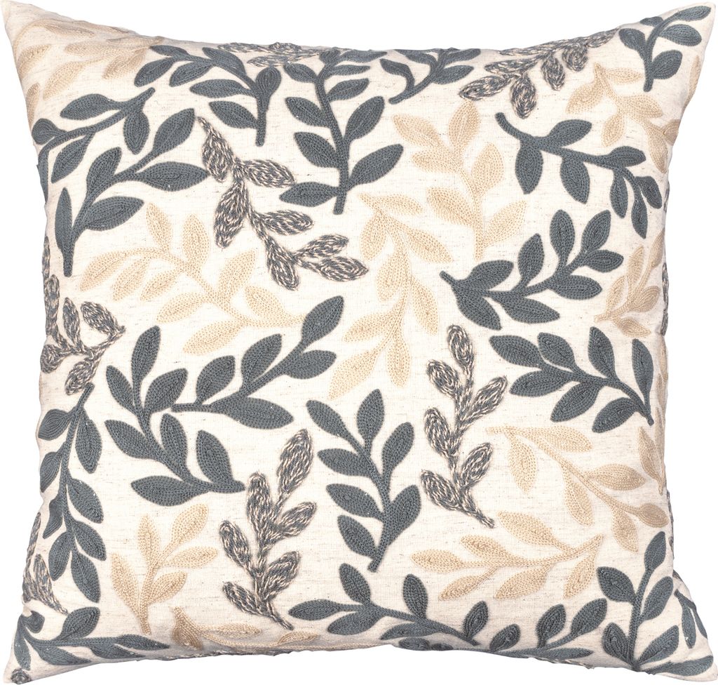 Greengate Leaf grey allover Kissenhülle mit Stickerei 45x45cm