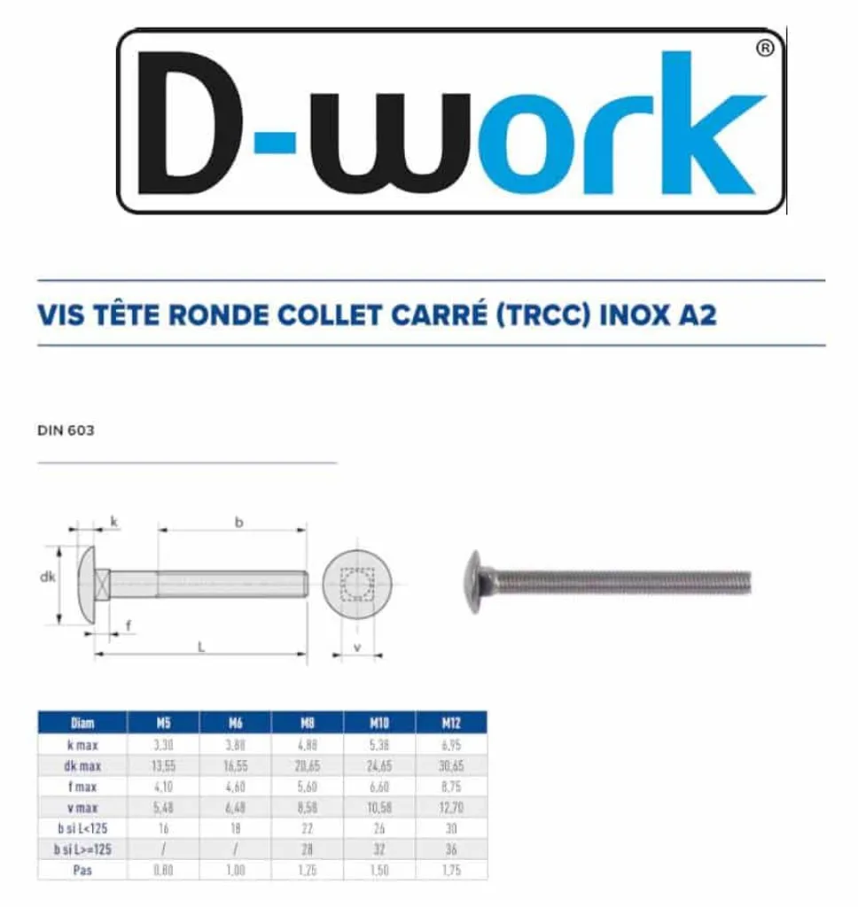 Vis TRCC 10x100 mm Inox A2 Anti-Corrosion Fixation Bois sans Rotation