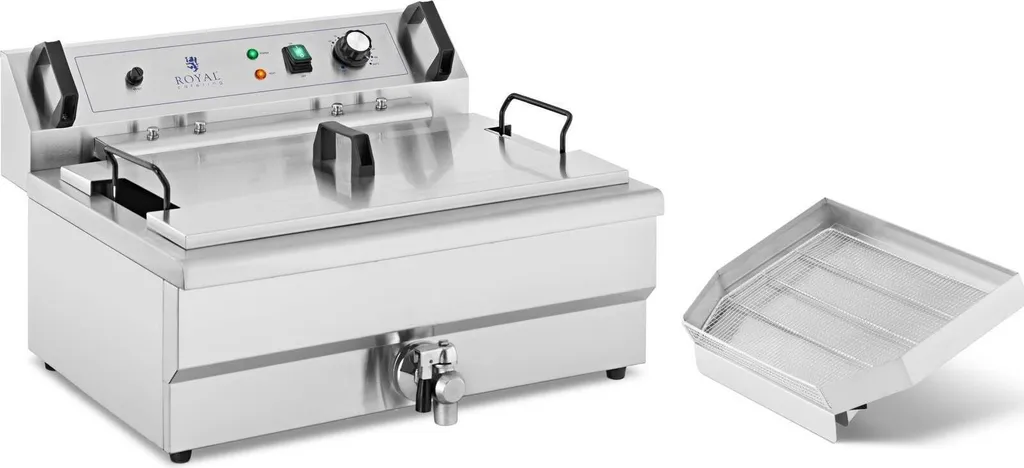 Friteuse inox 23L Royal Catering 3000W : vidange rapide et zone froide