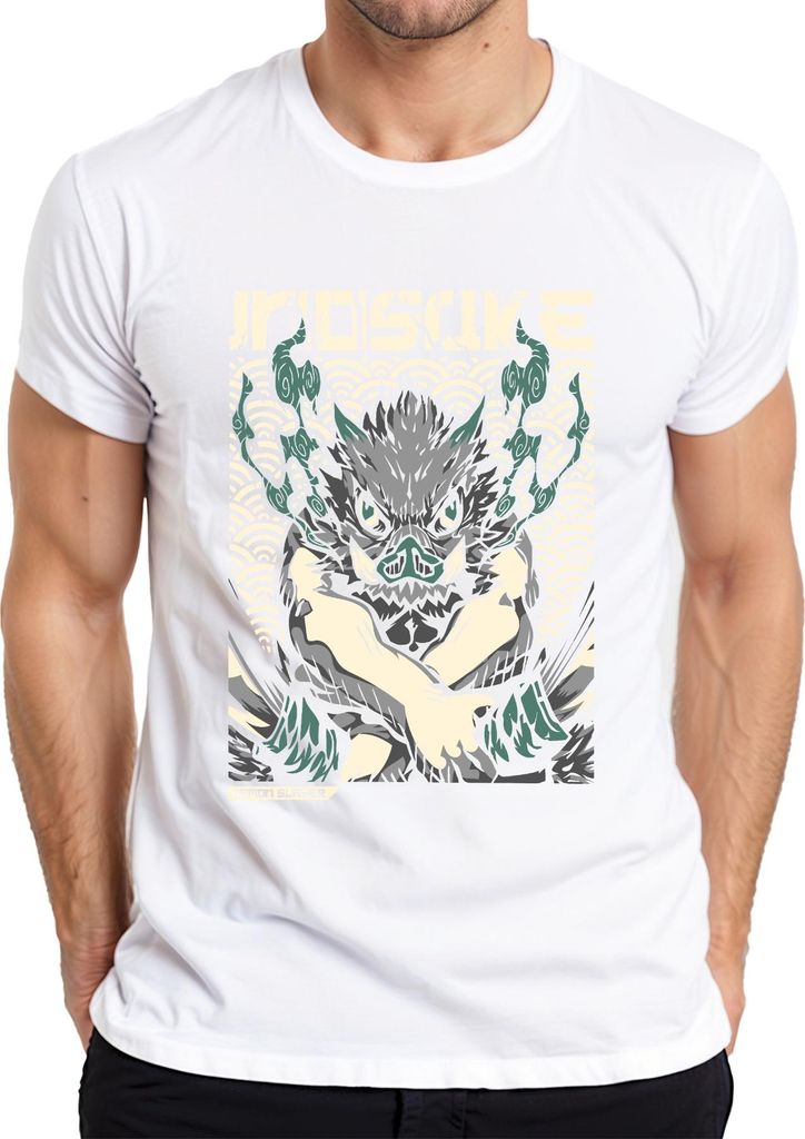 Inosuke Demon Slayer Wildschwein Maske Anime Geschenk Japan Y2K Streetwear Herren T-Shirt, Weiß, XXL