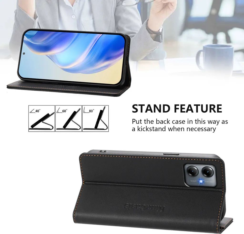 SEAHAI Cover per Motorola Moto G14, Ultra Sottile Custodia Premium PU Pelle Portafoglio Kickstand Slot per Schede Antiurto Flip Cover Libro - Nero