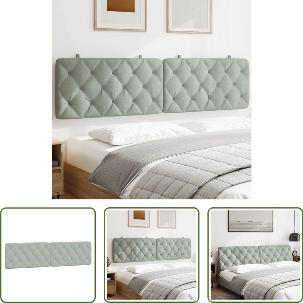 The Living Store Kopfteil-Kissen Hellgrau 200 cm Samt