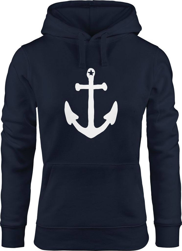 Hoodie Damen Anker Sweatshirt Kapuze Kapuzenpullover Moonworks navy M