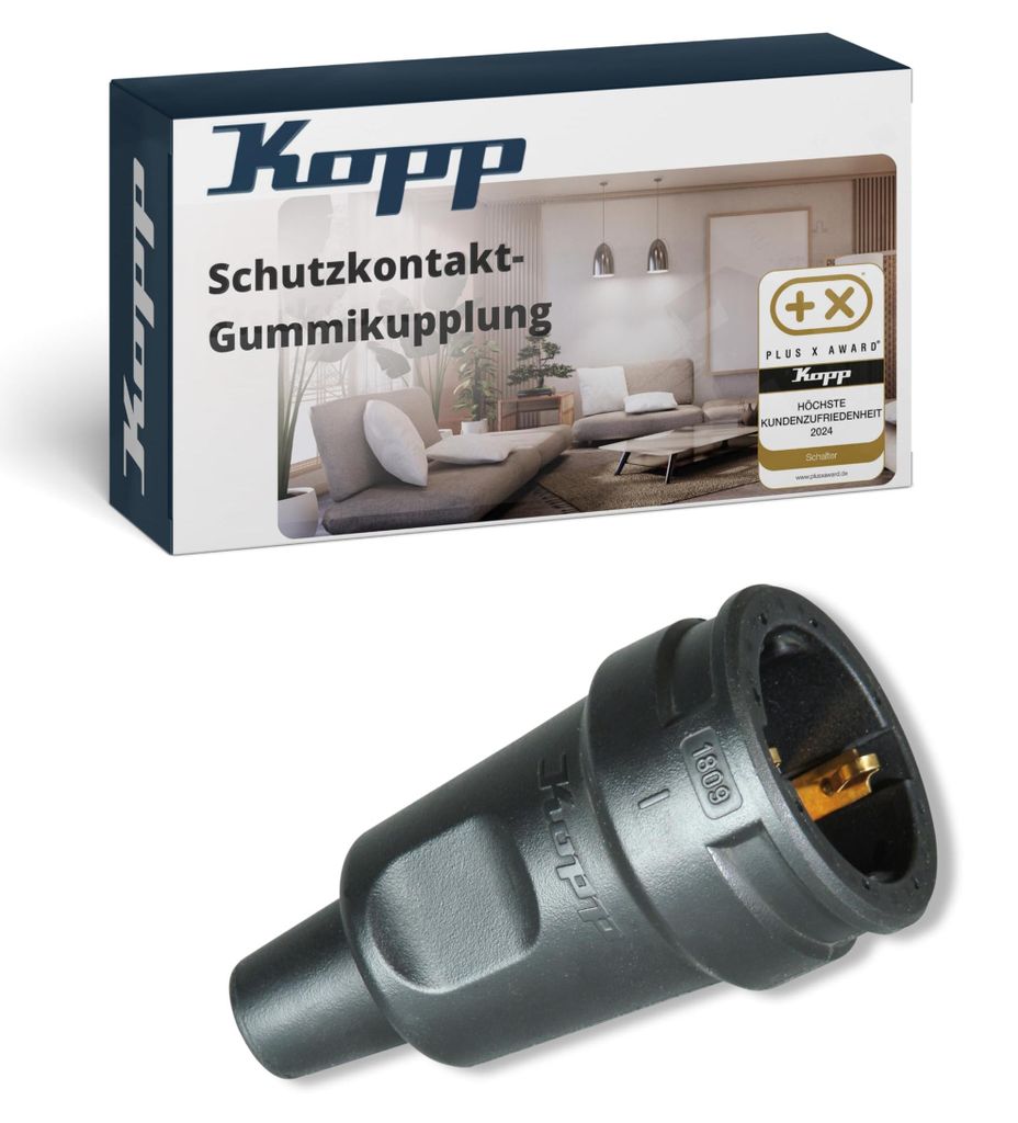 Kopp Schutzkontakt-Gummikupplung schwarz, bruchfest, IP20, Produktbild 