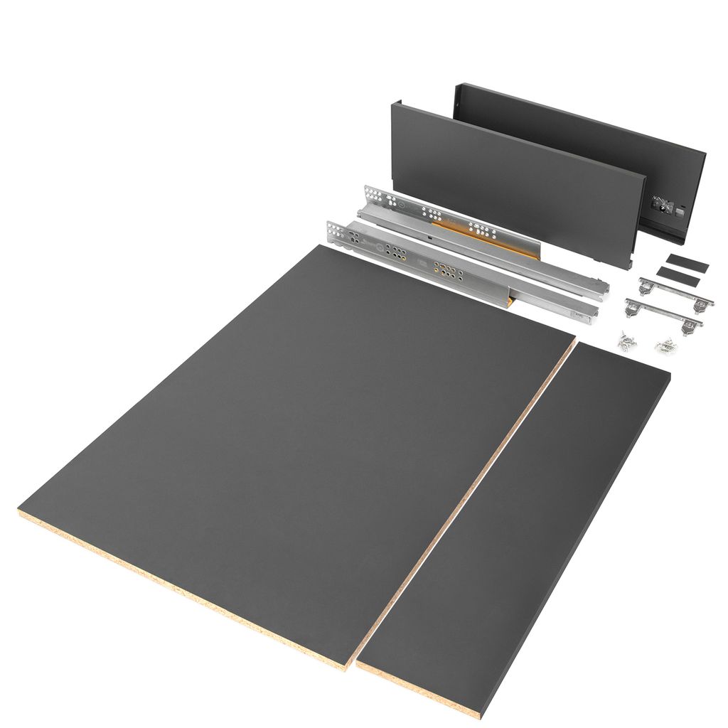Emuca Set aus Vertex Küchen oder Badezimmer-Schubladenset, Höhe 178mm, mit Einlegeböden, Modul 900mm, Anthrazitgrau