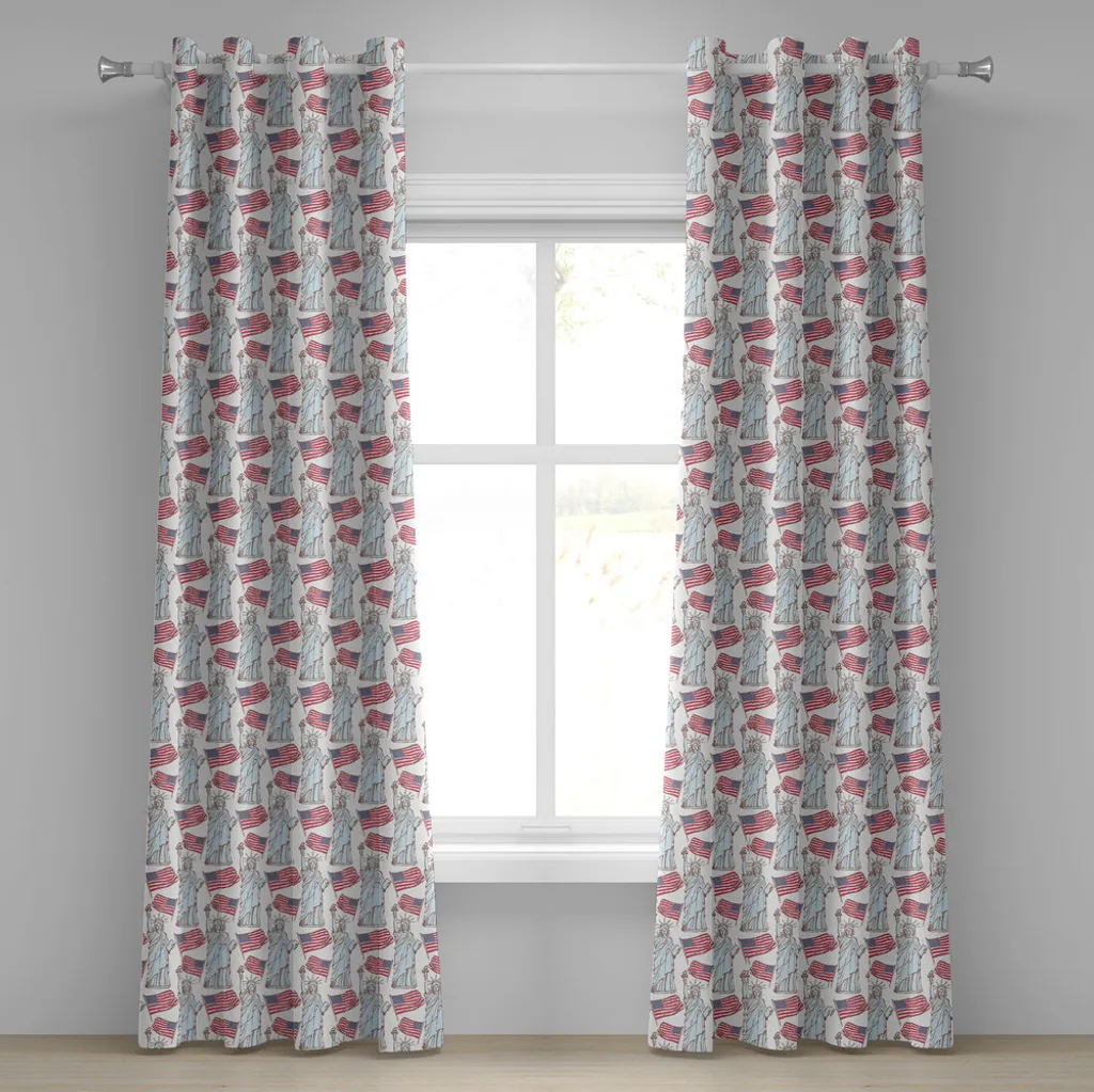 Rideaux Décoratifs 2 Panneaux Style USA Bleu et Rouge en 280x175 cm