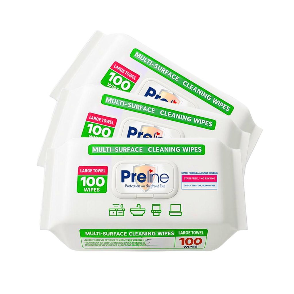 Preline Multi Surface-Oberflächen-Reinigungstücher, Feuchttücher 3er Set