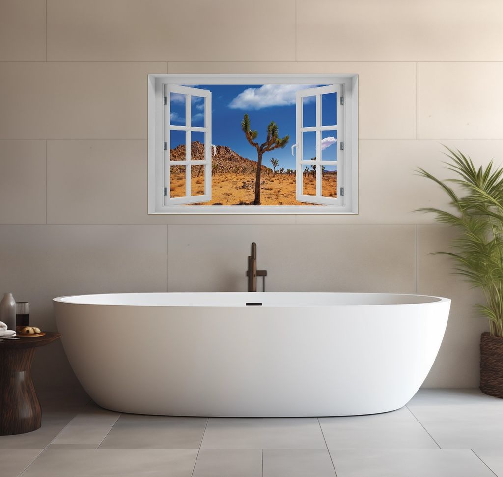 Wallario wasserfestes Poster selbstklebend 91,50 x 61 cm, Palmlilie im Nationalpark Yucca Valley Wüstenlandschaft, Badezimmerposter Spritzschutz ...