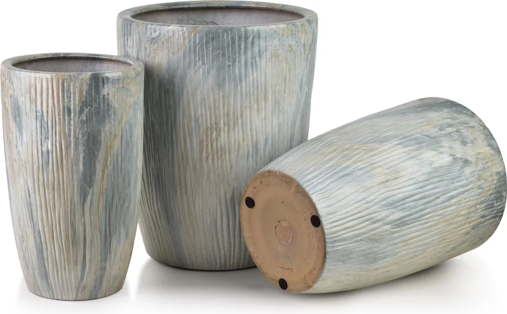Cache-pot en céramique gris Neva Marble - Set de 3 bacs à fleurs déco