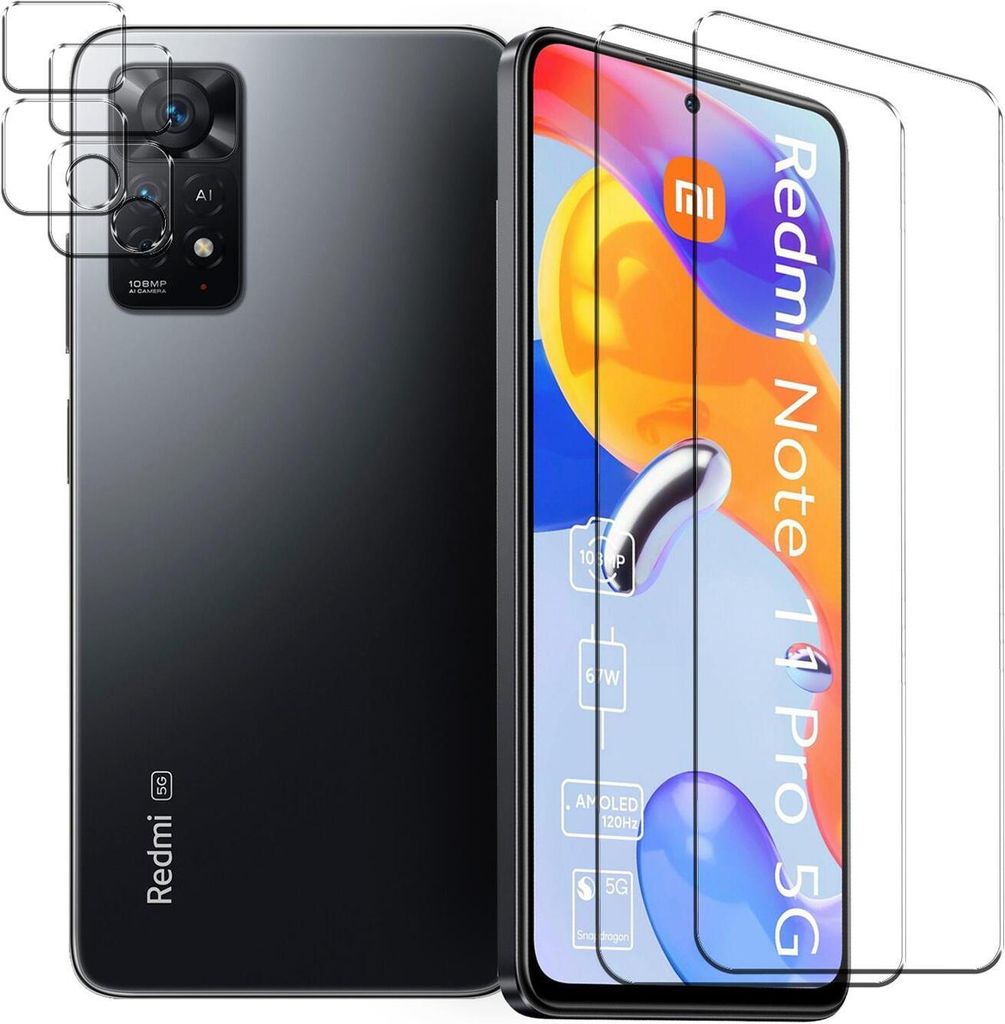 4in1 Conie Schutzfolien Set für Xiaomi Redmi Note 11 Pro / 5G Glasfolie Displayschutz Kamera Schutz Folie Panzer Glas Schutzfolie