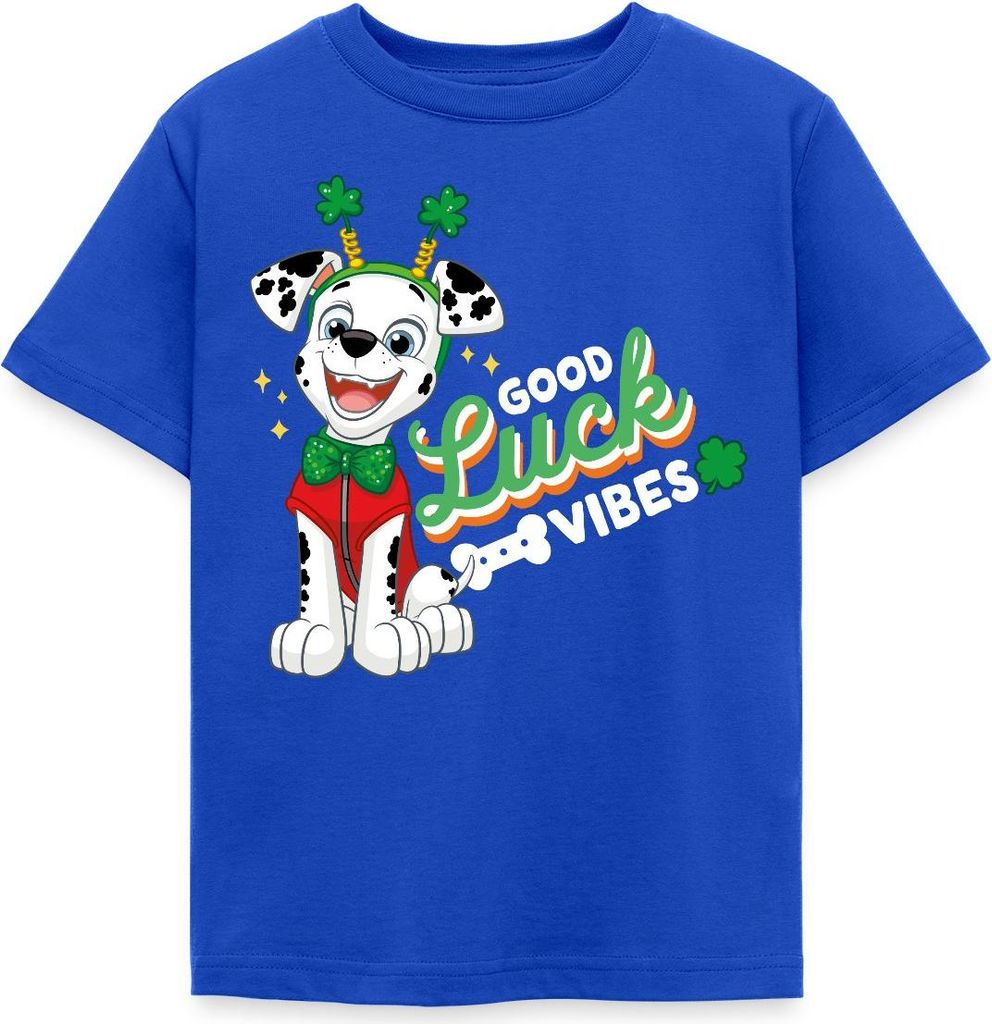 Spreadshirt Paw Patrol Marshall Good Luck Vibes Kinder T-Shirt, 122/128 (7-8 Jahre), Royalblau