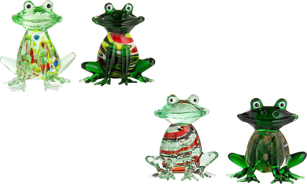 Gilde Figur (klein), Frosch, "Jogy", Glas, grün, klar, L. 4 cm, B. 4.5 cm, H. 4.5 cm 27468 4063387274682 4 Stück (4-fach sortiert)
