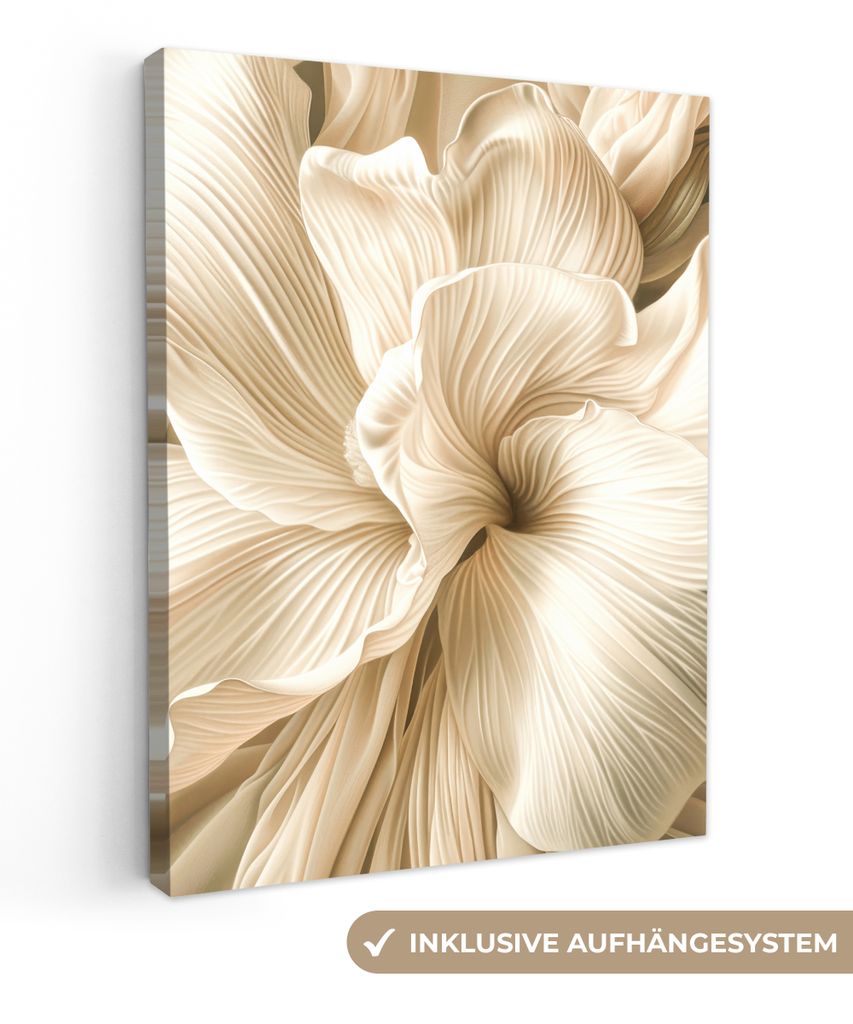 Leinwandbilder 60x80 cm - Beige Blume, moderne Wandbilder für Wohnzimmer