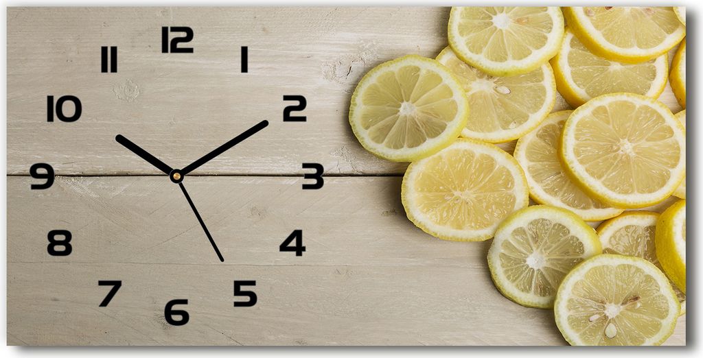 Wanduhr aus Glas – 60x30 cm - Glasbild - Glasuhr - Gehärtetes Glas - schwarze-zeiger - Zitronen Holz