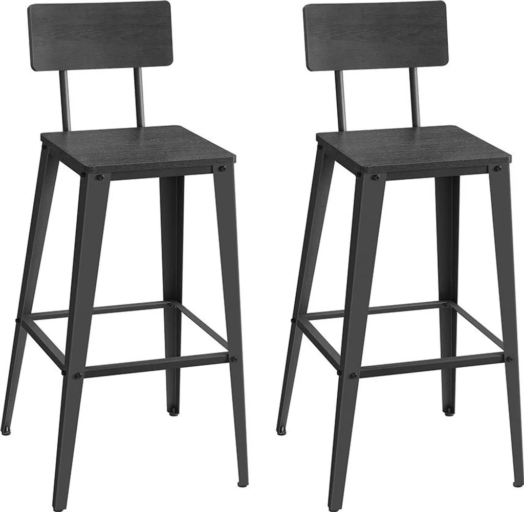 Tabouret de bar en bois lot de 2 chaises hautes design noir encre
