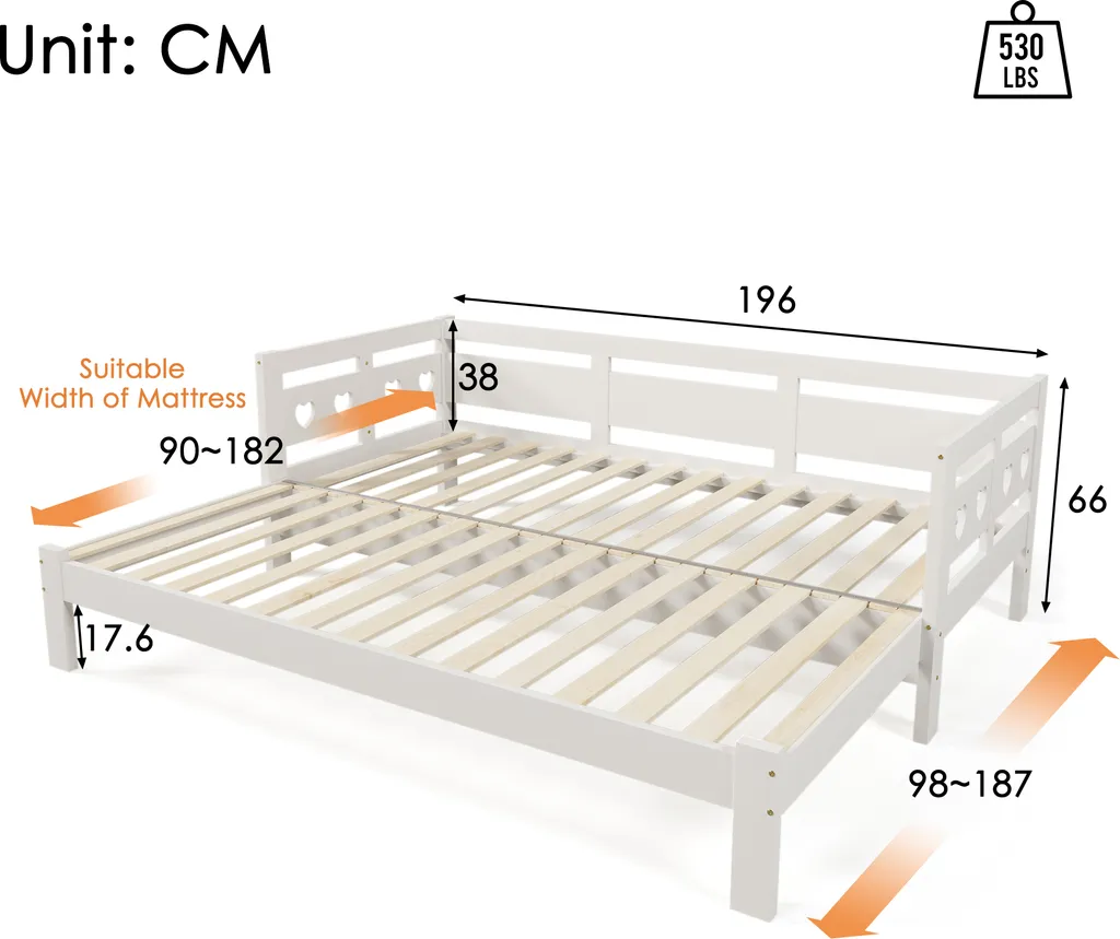Lit d'appoint extensible blanc 90x190 cm idéal pour chambre d'amis - 2
