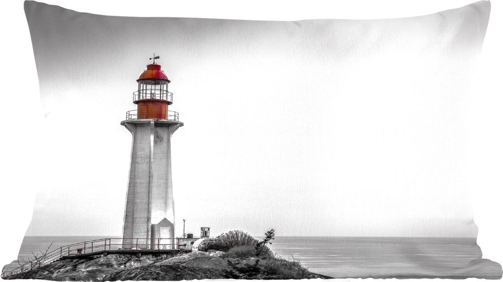 MuchoWow Zierkissen Sofakissen Wohnzimmer Dekokissen 50x30 cm Schwarz-Weiß-Foto eines Leuchtturms im Westen von Vancouver - Wohnzimmerdekoration...