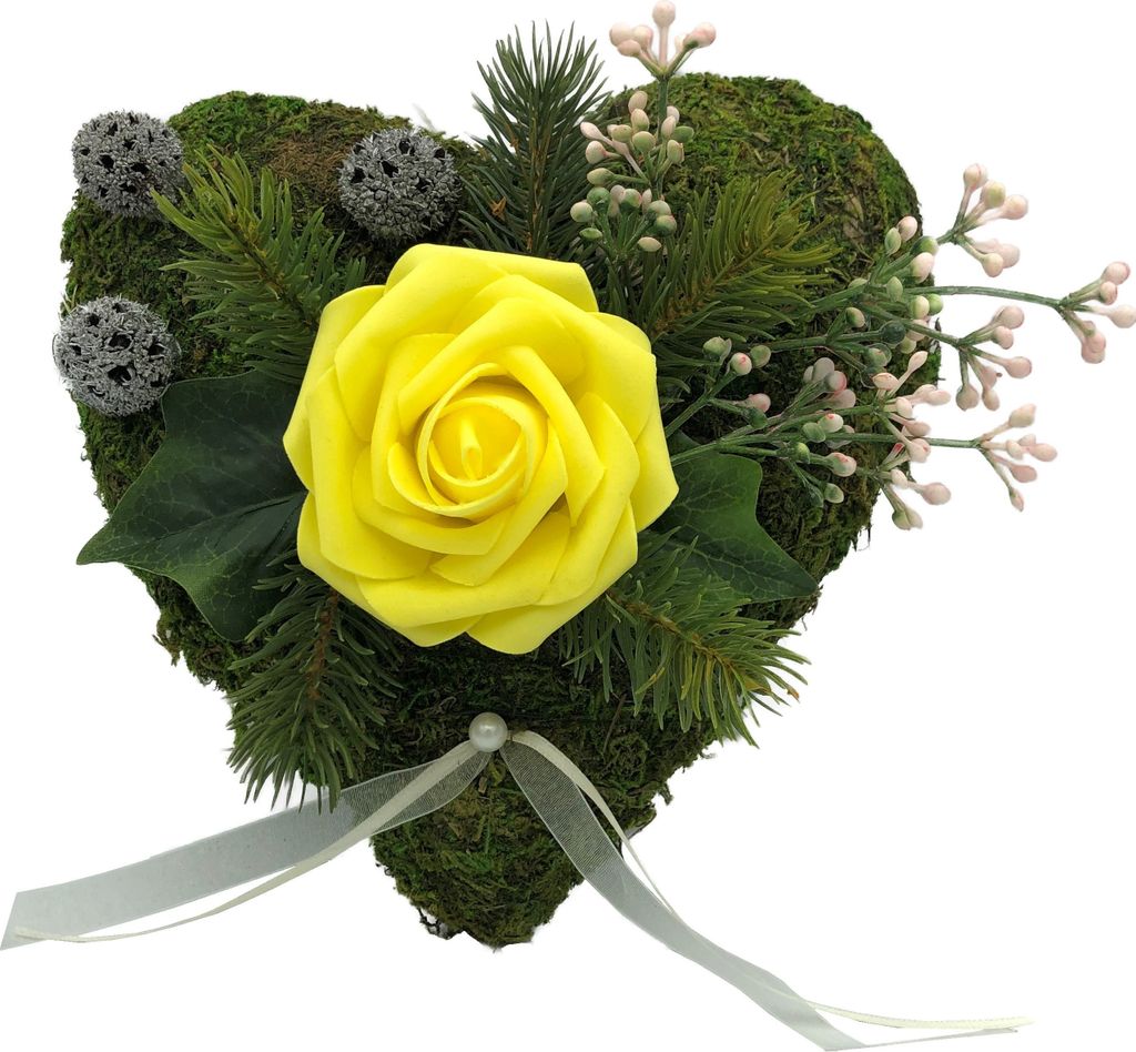 Grabgesteck Herz Rose gelb – Trauerherz Grabherz Grabschmuck