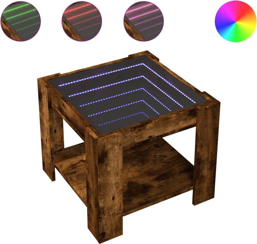 vidaXL LED-Couchtisch Räuchereiche 53x53x45 cm Holzwerkstoff