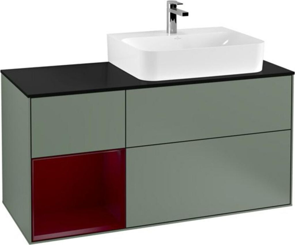 V&B Waschtischunterschrank Abdeckplatte Gl. bla m Finion 120cm, Reg li Peony, Olive Matt Lacquer