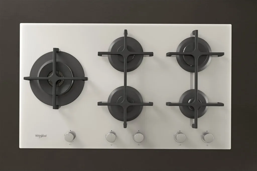 Plaque de Cuisson Gaz Blanche 90cm Whirlpool 5 Feux en Verre Trempé